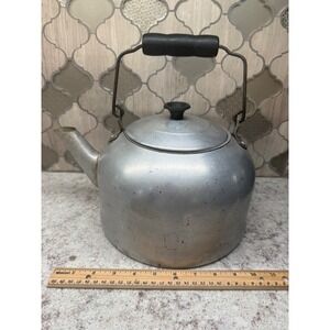 Vintage Comet Aluminum Tea Kettle Wood Handle Farmhouse Stovetop Pot Made in USA